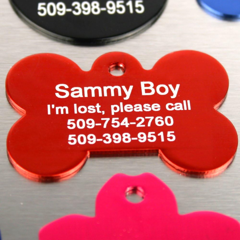 GoTags Pet ID Personalized Pet Tags for Dogs and Cats. Front & Backside Engraving and Sizes. Anodized Aluminum. Bone Shape Regular. : Pet Supplies