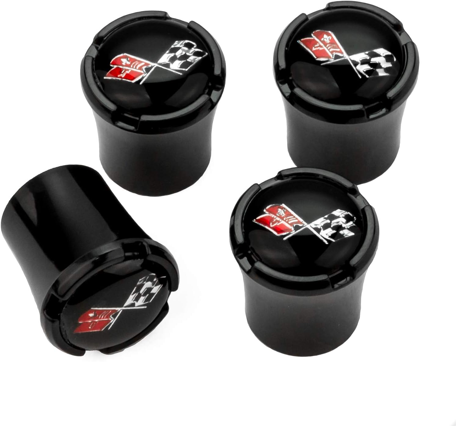 HEM HIGH-END MOTORSPORTS Black Tire Valve Stem Caps for Classic C3 Corvette, Black Classic Corvette Flags Logo, Made in USA