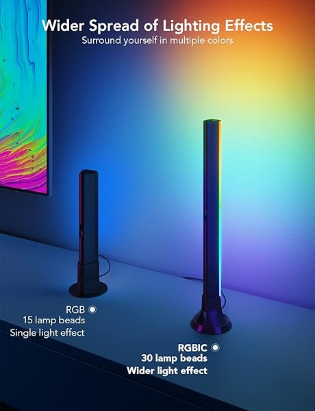 GOVEE RGBIC LIGHT BARS, 15 INCHES WIFI TV BACKLIGHT SUITABLE FOR 45-70 INCH TVS, SMART LIGHT BARS WITH MULTIPLE PLACEMENT OPTIONS, WORK WITH ALEXA AND GOOGLE ASSISTANT, BLACK