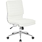 Office Star SPX Mid Back Faux Leather Manager's Office Chair with Chrome Base, Armless, White