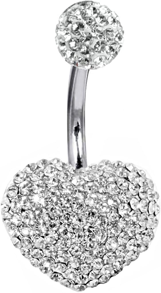 Heart Belly Button Bars - Titanium G23 - Thickness 14G (1.6mm) - AAA+ CZ Crystals - Packed in a Lovely Velvet Bag