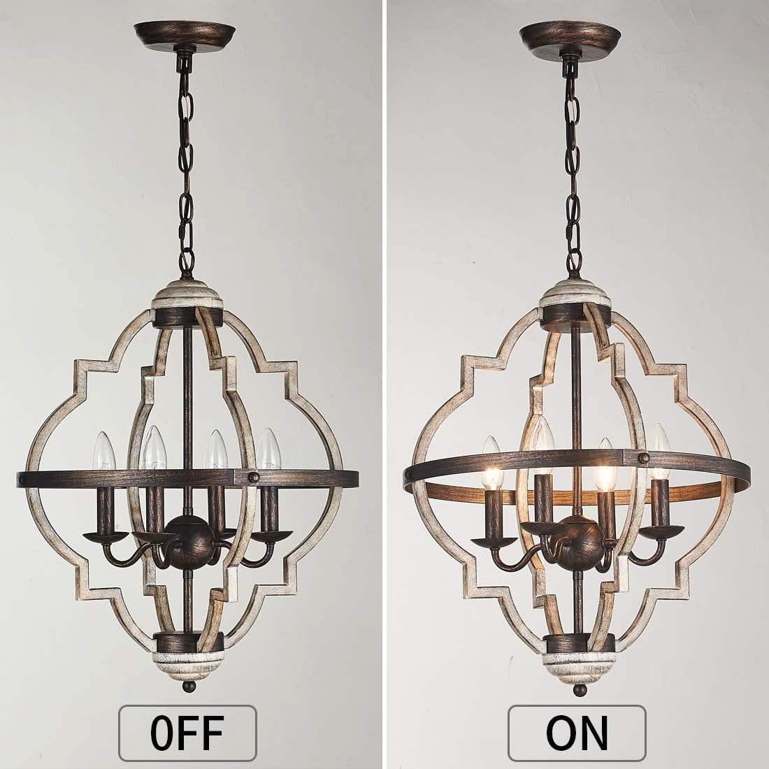 TZOE Orb 4-Light Metal Chandelier，Rustic Vintage Chandelier，Stardust Finish，Foyer Light，Adjustable Height，Dining Room Lighting Fixtures Hanging，Living Room Light，Kitchen Chandelier UL Listed - - 