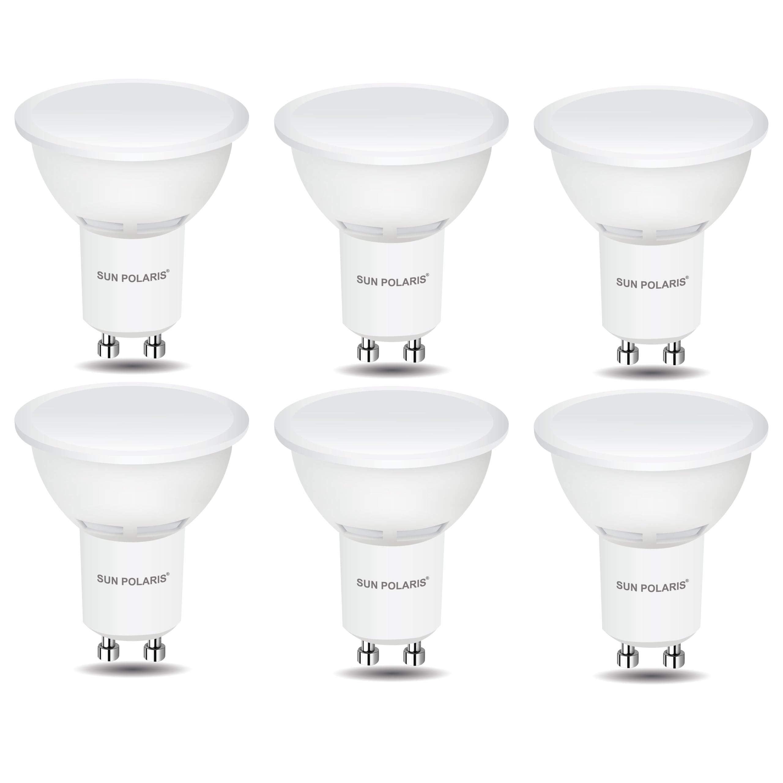 SUN POLARIS GU10 LED Bulbs Natural White 4000K, 4.9W 400lm Spotlight, 35 Watt Halogen Spot Lightbulbs Equivalent, 100° Wide Beam, No Flickering, Energy Saving Led Downlight, Non-Dimmable, Pack of 6