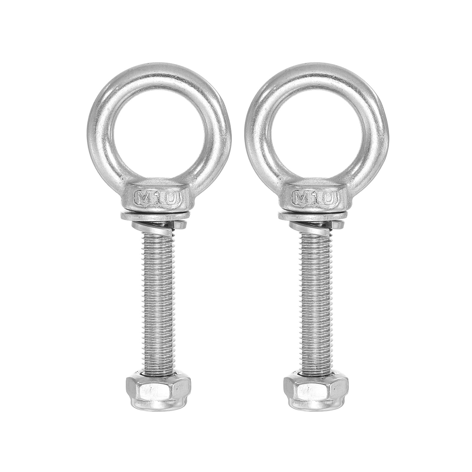 PATIKIL Lifting Shoulder Eye Bolts, M10x60 304 Stainless Steel Male Thread with Hex Screw Nut Gasket Flat Washer for Hanging Securing Chain Wire Rope, 2 Sets