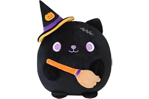 Finebee Halloween Cat Stuffed Animal Toy Mysterious Witch with Broom Stuffed Plush Home Decor Halloween Party Gifts for Kids Girls and Boys（Witch Broom Cat 10 Inch）