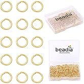 BEADIA 14K Gold Plated Jump Rings Non Tarnish 8mm 300pcs for Jewelry Making Findings