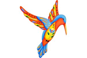 JOHOO 16.5“ Metal Hummingbird Wall Art Decor, Handcrafted Mexican Talavera Style Celestial Wall Sculptures Hanging for Indoor Outdoor Living Room, Garden, Patio, Yard, Fence Decoration