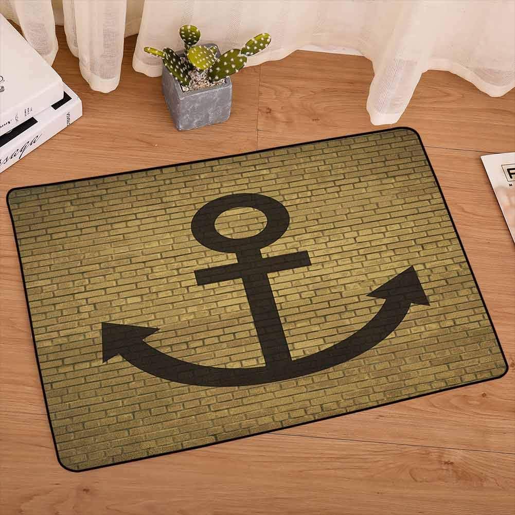 Anchor Entrance Mat Digital Anchor Icon Over Brick Wall Vintage Vessel Part Hook Up The Boat Theme Area Rug with Non-Slip Rubber Backing for Bedroom Livingroom Sitting-Room, W23 x L35 Tortilla Brown