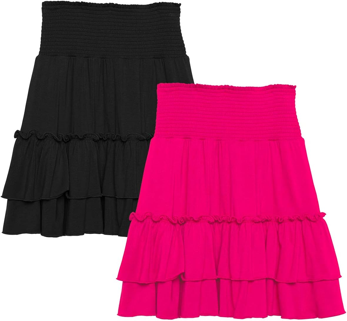 KIDPIK 2-Pack Smock Tiered Skirts - Knee Length Skirt for Girls 4 Years & Up - Comfy Modest Clothing - 2 Colors/Set: Clothing