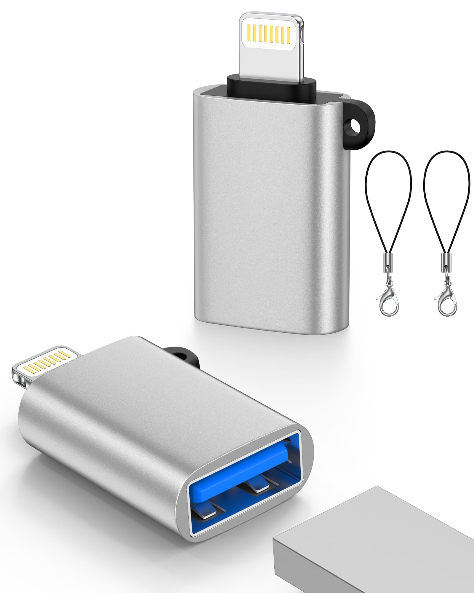 Lightning Male to USB Female Adapter, USB to iPhone OTG Dongle Adapter, 2-Pack USB3.0 Camera Adaptor OTG Cable for iPhone 14/13/12/11/Xr/X/XS/8/7/iPad for Camera/Card Reader/Flash Drive/Mouse/Keyboard