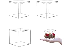 KISSYOU Acrylic Box 4 Packs Clear Box with Lid Plastic Square Cube for Display Small Clear Containers Jewelry Birthday Wedding Christmas Party Decoration Box 2.4x2.4x2.4Inch