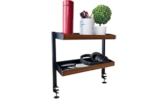 UISKOOPW Desktop Shelves, Desk Shelves for Top of Desk or Under Desk Storage with 2-Tier Desk Shelving, Clamp on Desk Organizer for Table Extender, Clamp Shelf Extender Desk Attachment Shelf (Burlywood)