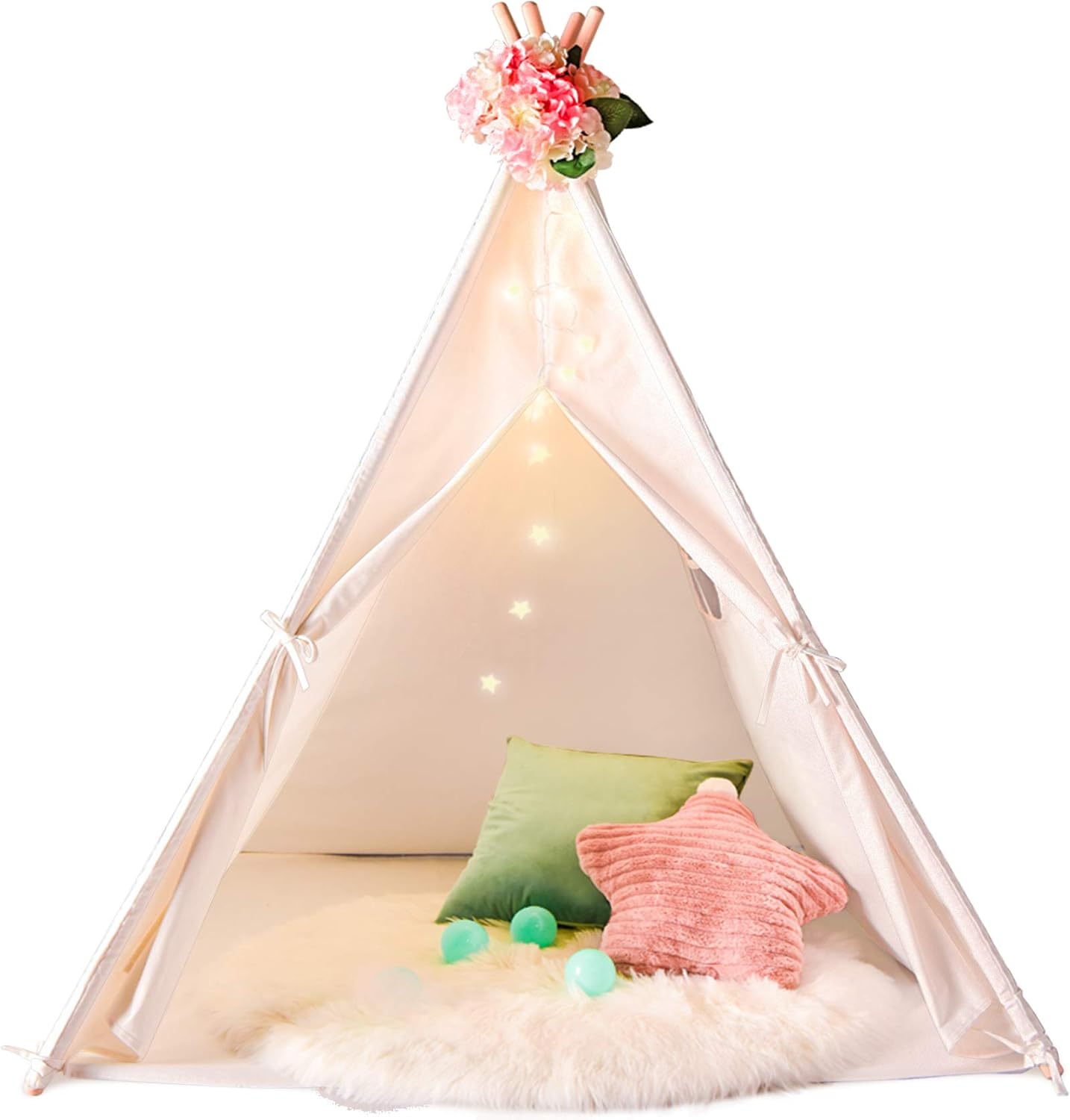 pink teepee with floor mat