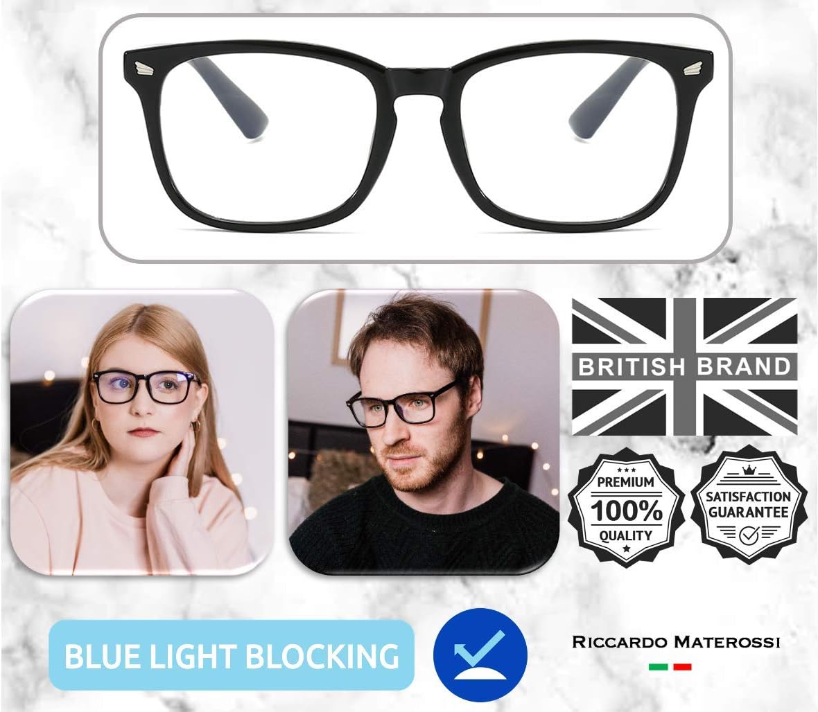 Riccardo Materossi® - Premium 99.9% Blue Light Blocking Glasses (380-410nm) - Reduce Headaches and Improve Sleep - UK Based Brand - Image 3