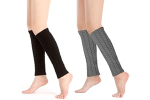 SANZHENG 2 Pairs Leg Warmers for Women Girls Winter Knitted Leg Warmers