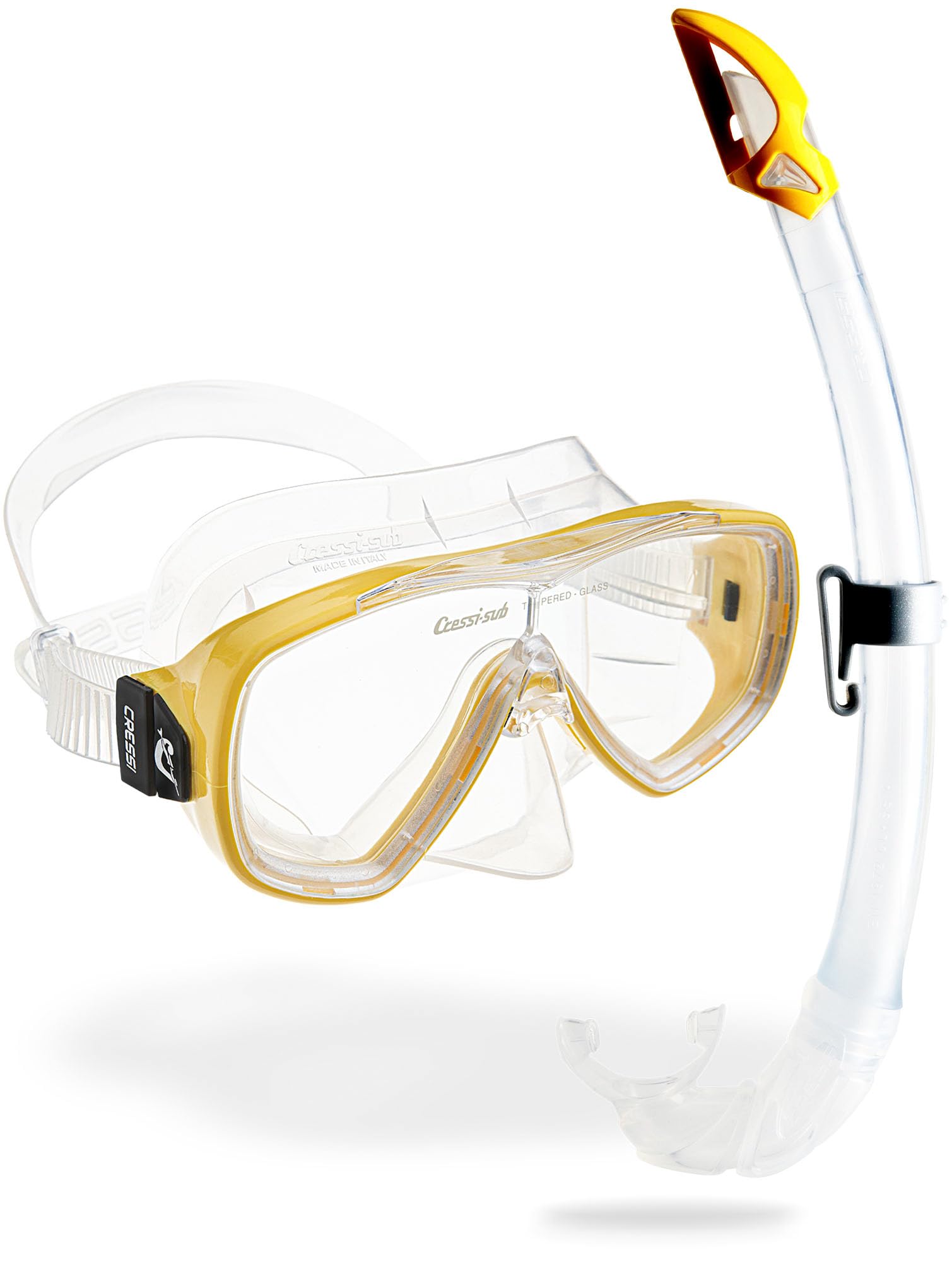 Cressi Mask & Snorkel Set for Adults - Quick-Adjust Buckles & Easy-Fit Snorkel Mask - Scuba-Diving Equipment for Open Water - Transparent/Yellow - Combo Set