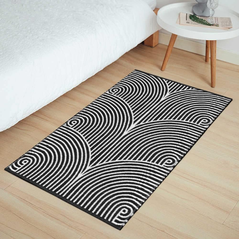 Rugs, Pads & Protectors - Tiffasea Front Door Mat 2'x3', Machine Washable Welcome Mats Cotton Woven Small Rug Reversible Indoor Outdoor Rugs Layered Floor Mat for Entryway/Kitchen/Laundry/Bathroom/Bedroom(Black and White)