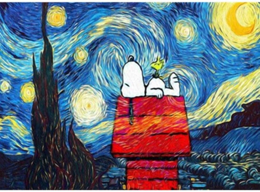 HNZYF DIY Digitales Ölgemälde Malen nach Zahlen Snoopy unter den