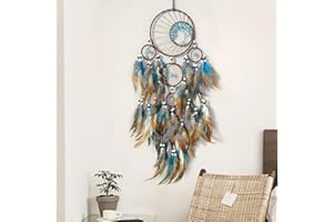 One- Handmade Natural Dream Catcher, Azure Decoration, Colorful Tree of Life Design, Wall Hanging Wind Chime Decor, Blue