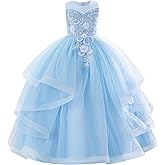 IDOPIP Sequin Flower Girl Dress for Wedding Pageant Tulle Ball Gown Prom Kids Princess Birthday Party Bridesmaid Maxi Dresses