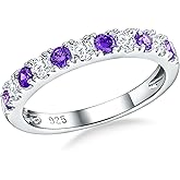 AGRULE Bezel Set Birthstone Wedding Band 14K Gold Sterling Silver Stackable Half Eternity Band Rings 2.5mm Wide Ruby/Amethyst/Sapphire/Emerald Green/Aquamarine Ring for Women, Send Gift Box