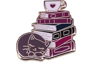 KAWADU Cat Book Coffee Lovers Bookworm Literature Brooch Pins Enamel Cartoon Metal Badges Lapel Pin Brooches Jackets Jeans Fashion Jewelry Gift for Kids
