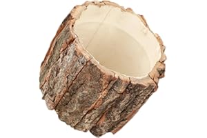DIYEAH Bark Planter Pot Rustic Small Flower Pot 4.72X4.72X3.93In Wooden Plant Container for Outdoor Garden Succulents and Flo
