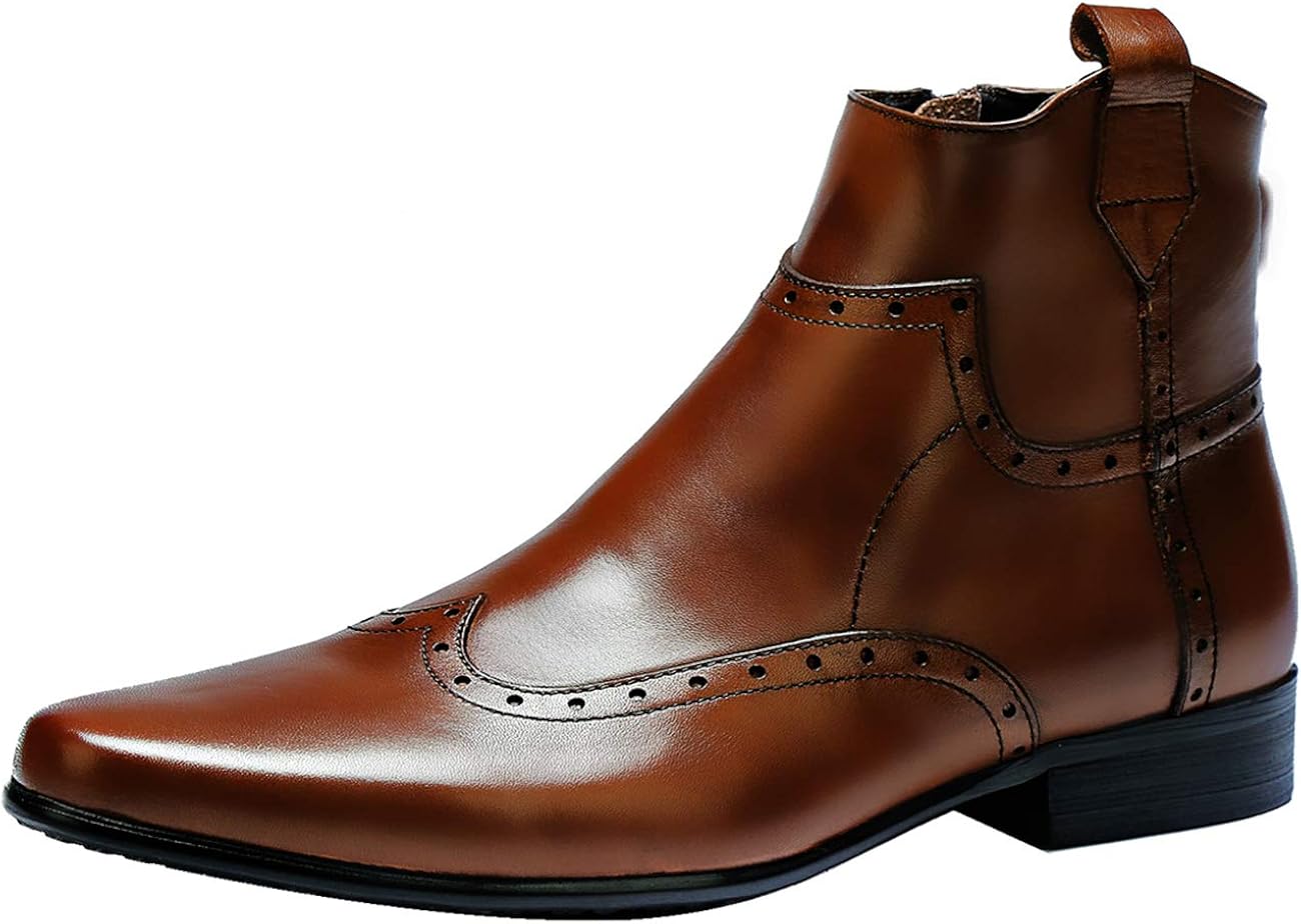 Herren Stiefel Leder Brogue Reißverschluss Chelsea Boots Ankle Business ...