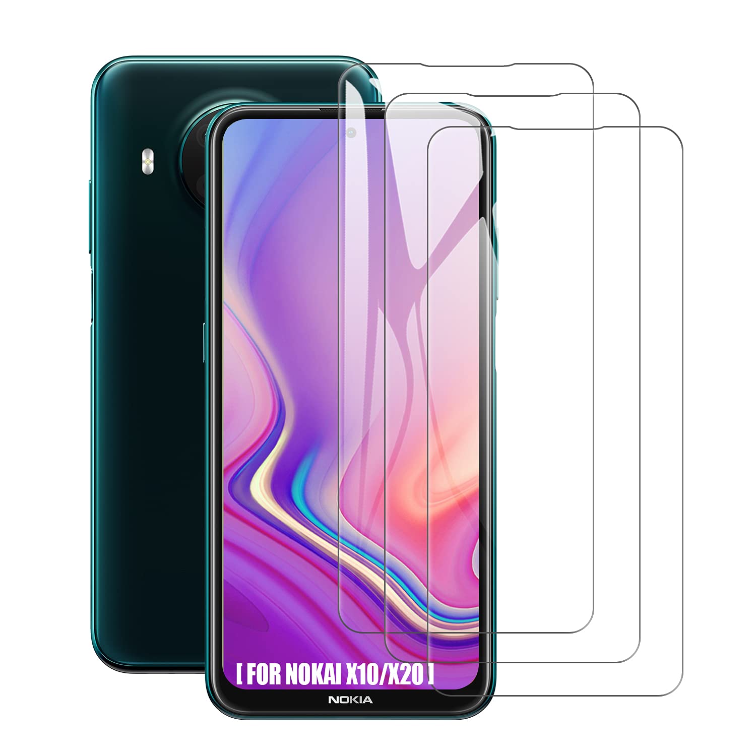 SCL Screen Protector Compatible with Nokia X10/X20 Screen Protector for Nokia X10/X20 Tempered Glass Film [3-Pack], [2.5D Rounded Edge Glass Film, Easy Installation, Bubble-free, 9H Hardness]