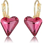Trendy Austrian Crystal Heart Drop Leverback Earrings for Women 14K Rose Gold Plated Hypoallergenic Jewelry Gifts