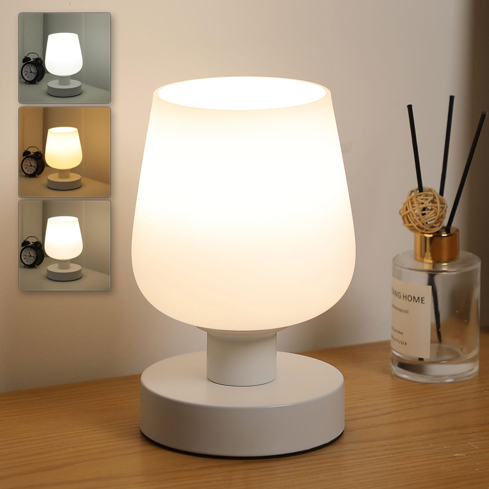 Lightess Touch Lamps Bedside, Dimmable Table Light with White Glass Shade and Bulb, LED Nightstand Bedroom Lamp Three Color Temperatures for Living Room Office Home Decor