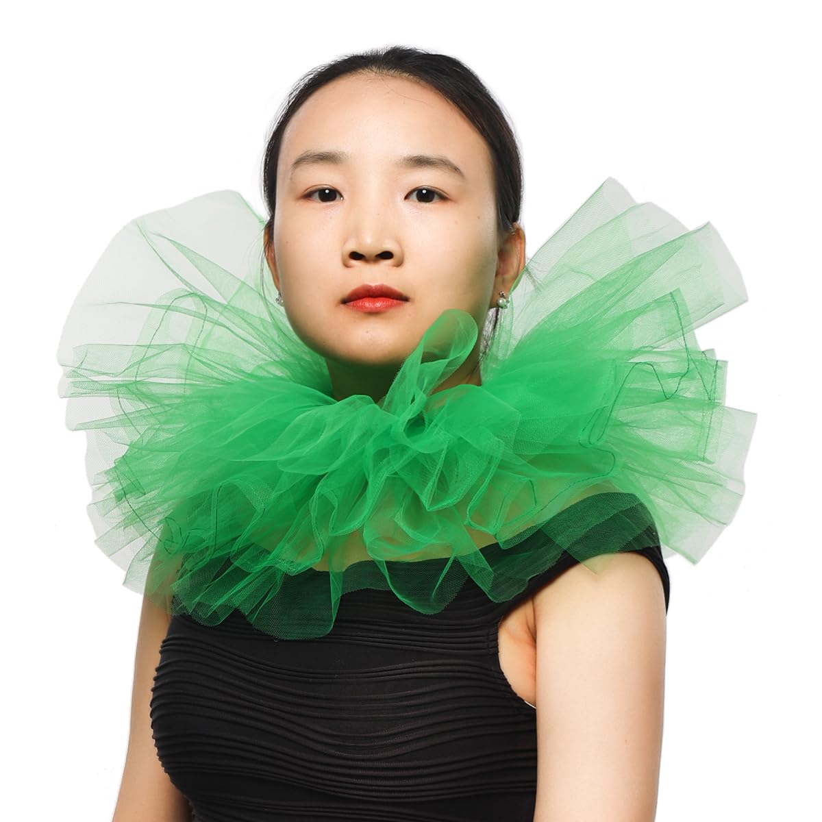 BLESSUME Victorian Ruffle Collar Renaissance Mesh Clown Collar Layered Neck Ruff For Fancy Dress (Green)