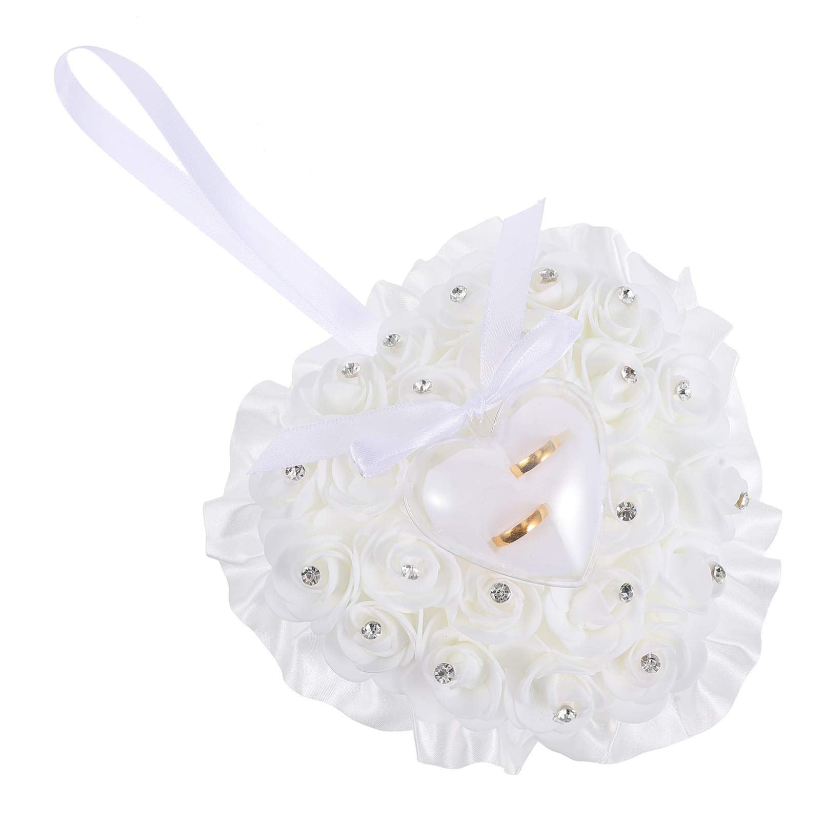 TOYANDONA Wedding Ring Pillow Heart Shape Wedding Ring Pillow Box Cushion Rose Cushion Box Favors White