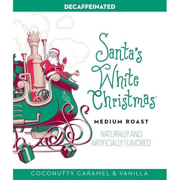 BARNIE’S COFFEE SANTA’S WHITE CHRISTMAS DECAF GROUND COFFEE WITH COCONUT SWEET CARAMEL AND WARM VANILLA FLAVORS, MEDIUM ROASTED ARABICA BEANS, 12 OZ BAG (PACK OF 2)