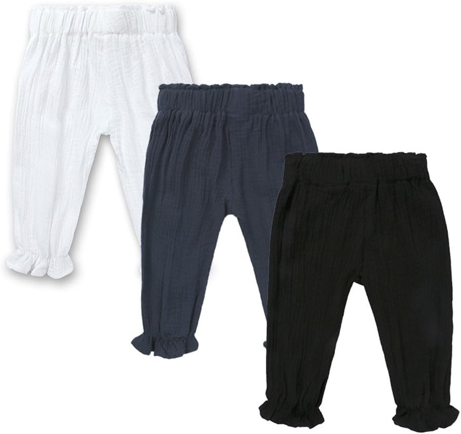 MYGBCPJS Baby Boys Girls 3 Pack Cotton Linen Trousers Kids Casual Ankle Pants