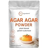 Agar Agar Powder, 1lb (16oz) | Planted-Based Source from Red Algae | Unflavored Thickening Agent for Cooking & Baking | Vegan