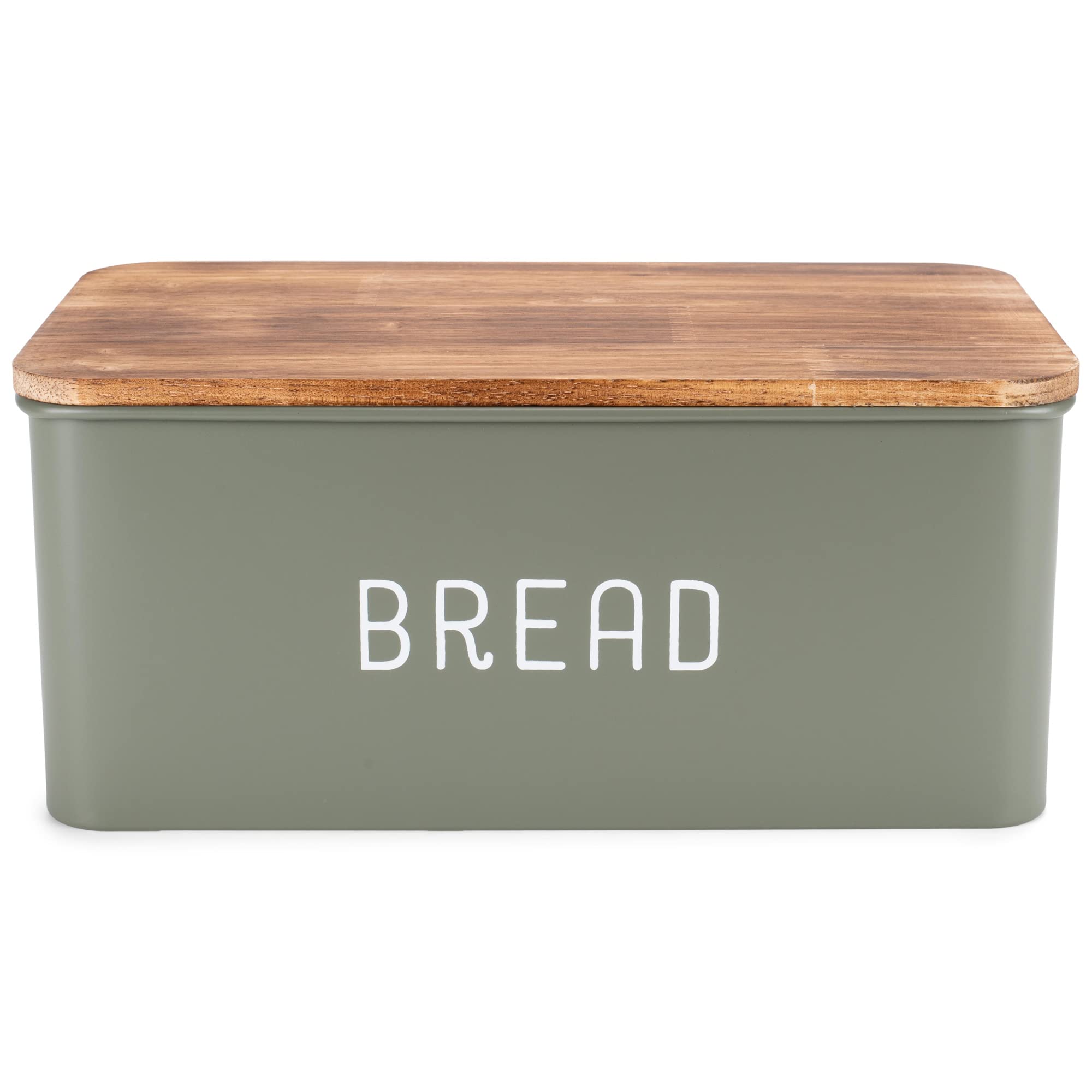 Photo 1 of Nat & Jules Matte Green 12 x 7 Metal Enamel Rubber Wood Lidded Bread Box