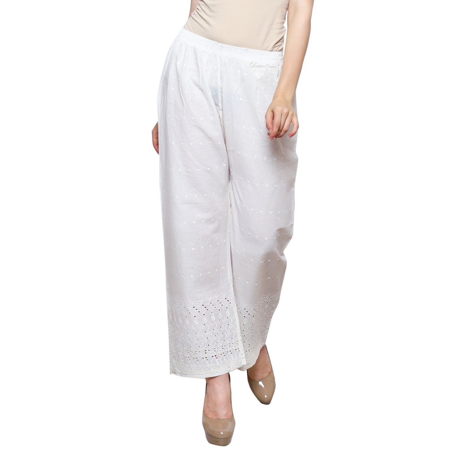 eldino regular fit women's rayon casual palazzo pants - white