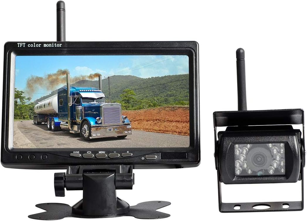 AKK Wireless Backup Camera Vehicle System 7" LCD Monitor Night Vision IP67 Waterproof Built-in IR Cut Rear View Camera for Truck/Sem Trailer/Box Truck/RV/SUV/Van/Pickup