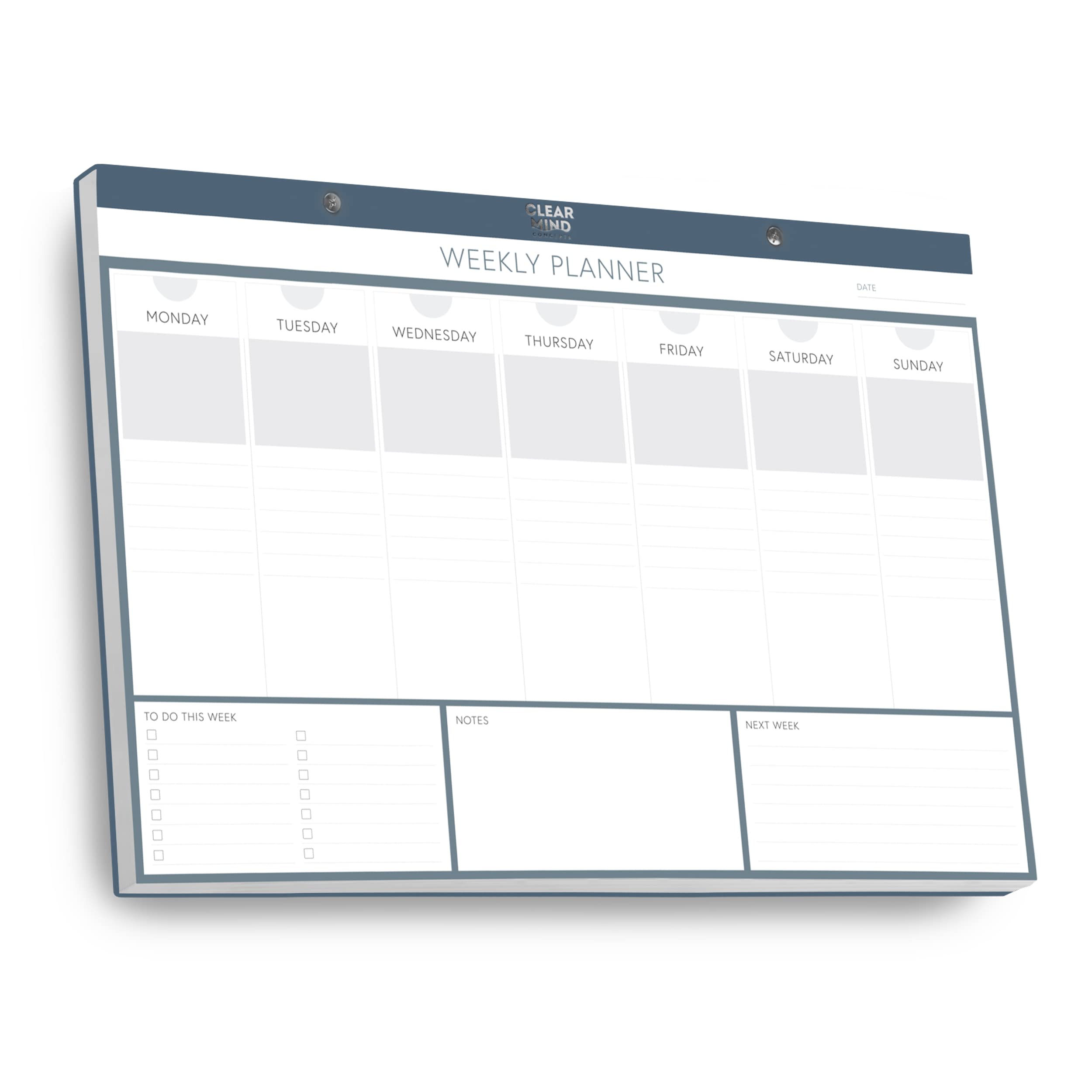 A3 Weekly Planner Desk Pad Premium by Clear Mind Concepts® - Large 42.5cm Undated Weekly Planner with 52 Perforated Tear Off Sheets, 120gsm Thick Paper and Faux Leather Backing