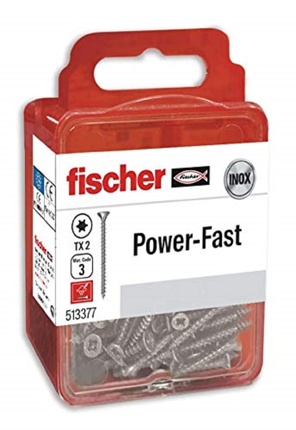 fischer Power-Fast Box of Special Wood Screws 3 x 16 mm for Wood Screwing, Connecting Solid Woods or Fixing Parts to Wood, 40 Pieces