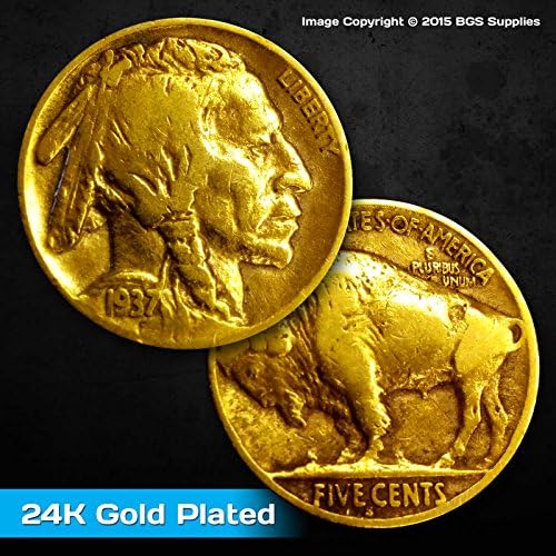 Gold Plated Buffalo Nickel - Real Authentic Indian Head Nickel Plated with 24K Gold