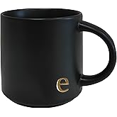 COLLECTIVE HOME - Black Monogram Ceramic Mugs, 15 oz Golden Initial Coffee Cups, Elegant Alphabet Tea Mugs, Personalized Halloween Mug with Gift Box, Perfect for Office and Home Décor (e)
