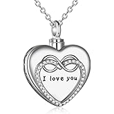 POPLYKE Heart Urn Necklaces for Ashes Infinity I Love You 925 Sterling Silver Cremation Memorial Jewelry for Women with Filling Kit