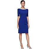 Alex Evenings Womens Short Stretch Crepe Sheath Cocktail Dress with Embellished Neckline and Puff Shoulder Elbow Sleeves