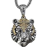 KNITUKL Mens Necklace Tiger Head Pendant Necklace, Mens Stainless Steel Gothic 22 Inch Biker Link Chain Gold