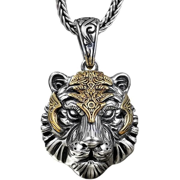 COOLSTEELANDBEYOND Collar Con Colgante De Cabeza De Tigre De