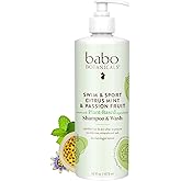 Babo Botanicals Swim & Sport Citrus Mint & Passion Fruit Shampoo & Wash - Purifying Cleanser for hair & body- Removes chlorine & sweat - For all ages - Scented with Citrus & Peppermint Essential Oils