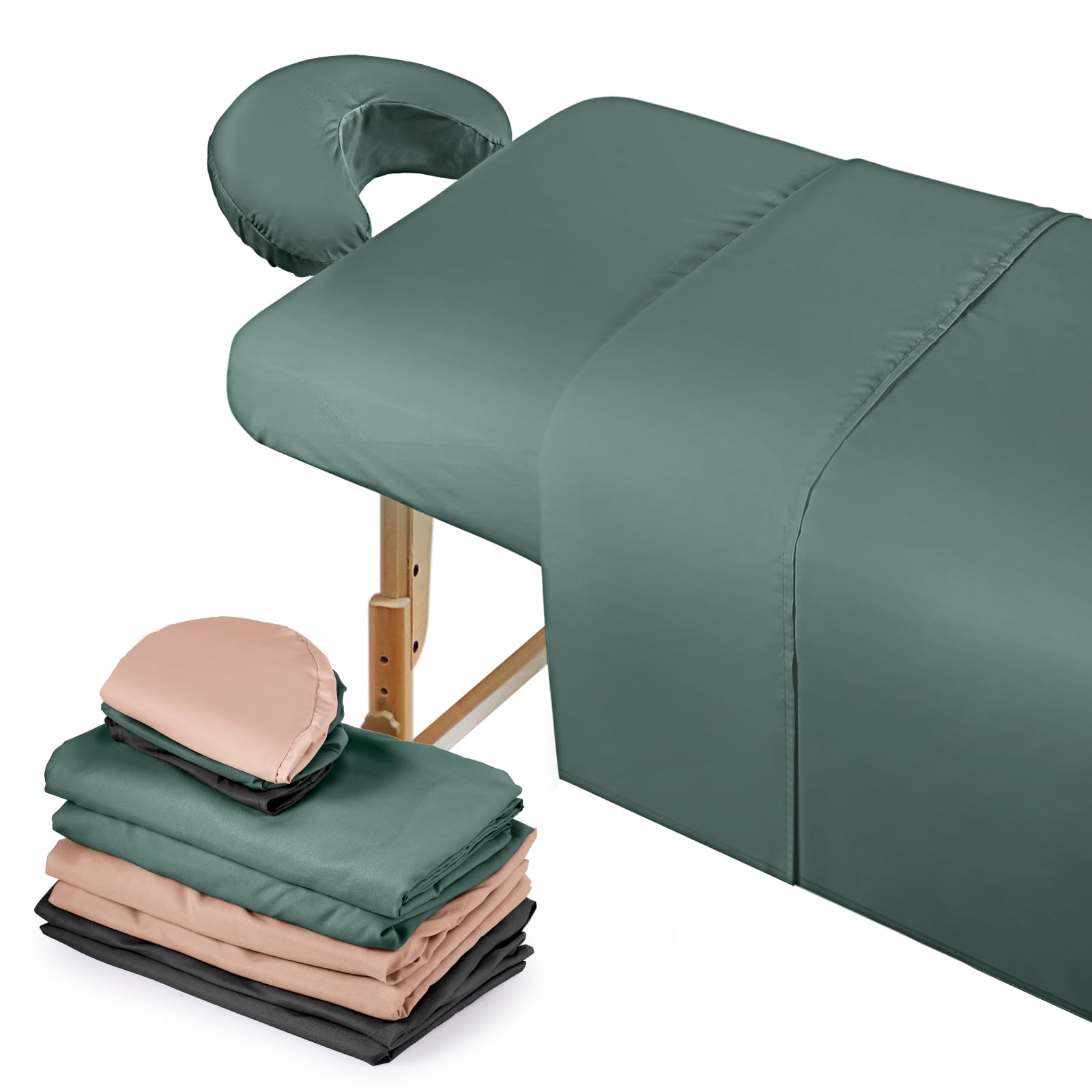 Photo 1 of Kinlop 3 Sets Microfiber Massage Table Sheet Set 3 Colors 3 Piece Set Includes Massage Flat Sheet Fitted Sheet and Massage Face Rest Cover Stain Wrinkle-Resistant(Pink, Gray, Green)