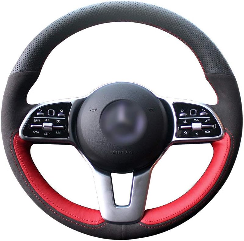 St Marco Customized Top Layer Cowhide Hand-Stitch Auto Steering Wheel Cover for Benz E260/E200L (Light Coffee Genuine Leather+Black Perforated Genuine Leather+Brown thread002)